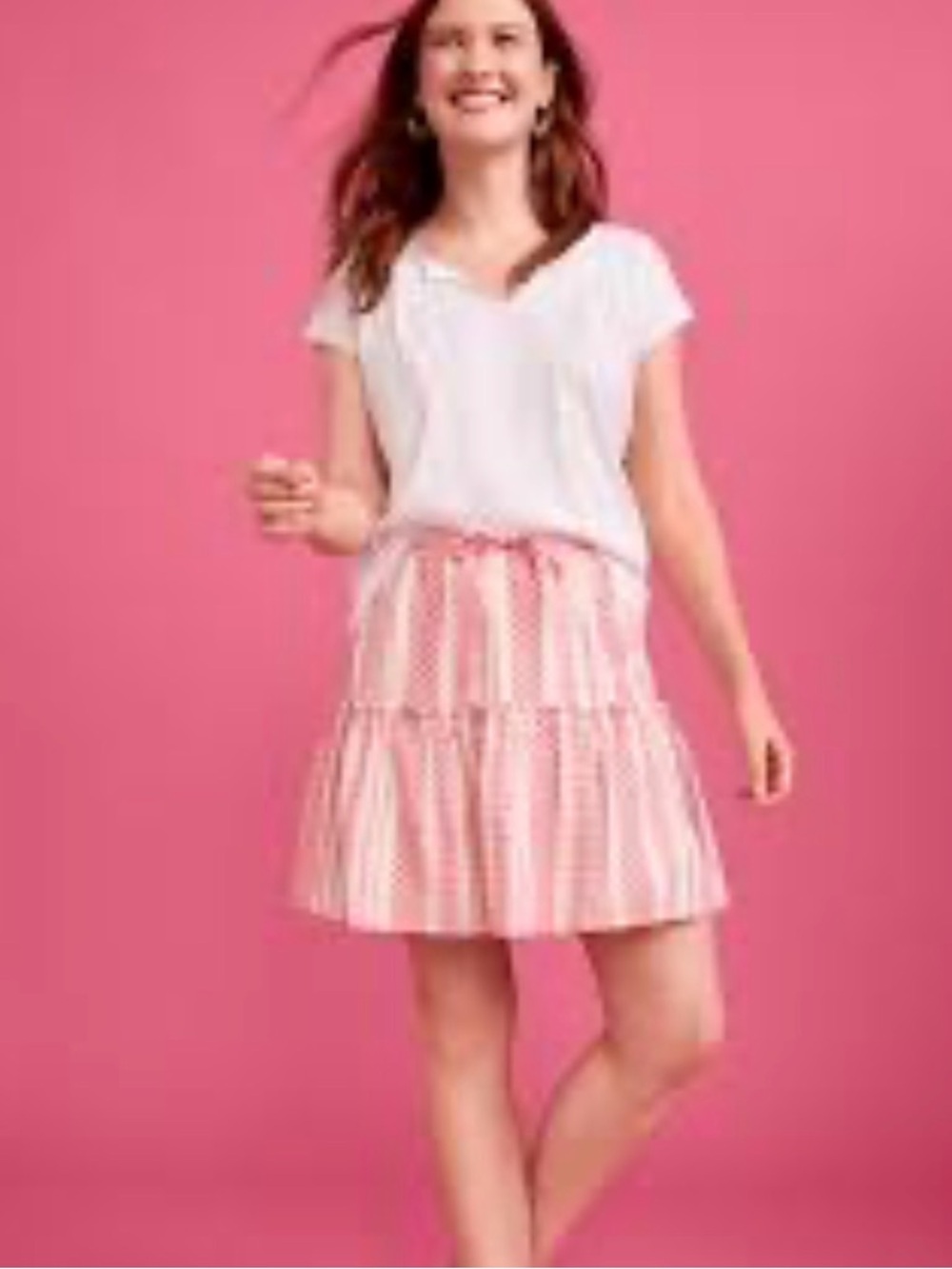 LOFT Pink & White Striped Tiered Mini Skirt